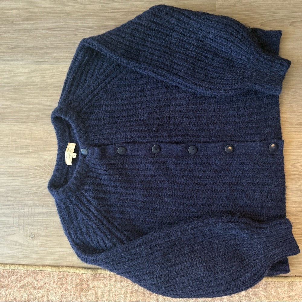 Sezane Navy Chunky Ribbed Button Cardigan - Picture 2 of 6